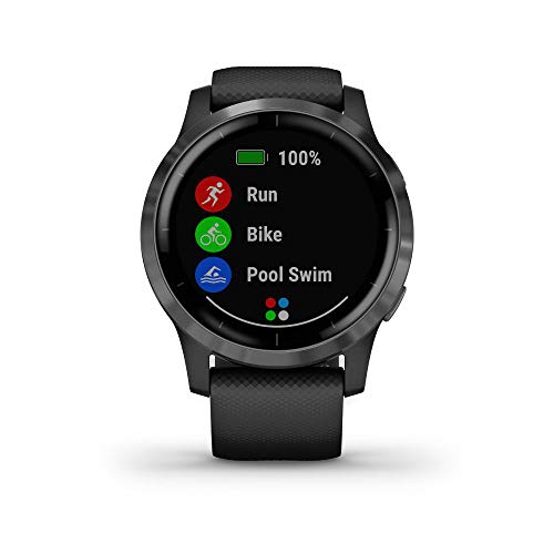 Garmin Vivoactive 4 Smartwatch Black Stainless Bundle with Deco Gear Magnetic Wireless Sport Earbuds Red with Carrying Case