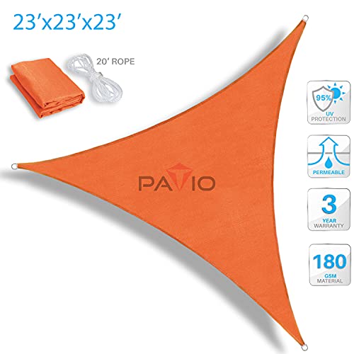 Patio Paradise 23' x 23' x 23' Orange Sun Shade Sail Equilateral Triangle Canopy, 180 GSM Permeable Canopy Pergolas Top Cover, Permeable UV Block Fabric Durable Outdoor, Customized Available