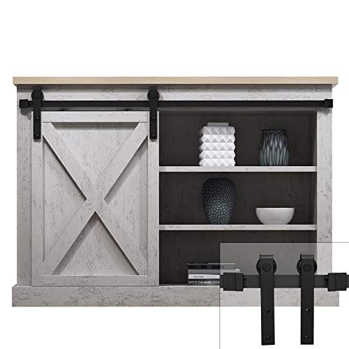 EaseLife 42in x 84in Sliding Barn Door Slab and 8FT Sliding Track Hardware Kit & Handle Included,Unfinished Barn Door Panel,K-Frame,Coffee