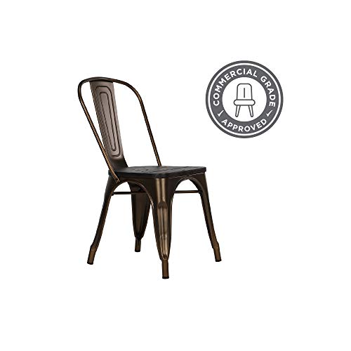 DHP Fusion Metal Dining Chair with Wood Seat, Distressed Metal Finish for Industrial Appeal, Set of two, Bronze