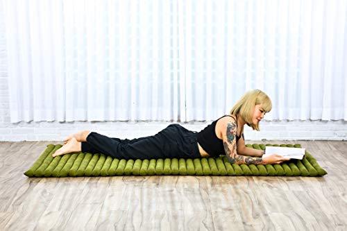 LEEWADEE Rollable Floor Mat L – Comfortable and Rollable Thai Mattress, Soft Massage Mat Filled with Eco-Friendly Kapok, Perfect to Use as a Sleeping Mat 75 x 39 inches, Green