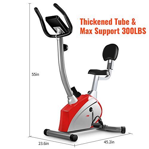 leikefitness Exercise Bike easy to assemble Magnetically Controlled Stationary spin bike Indoor Cycling Upright Bike for Home Gym Cardio Workout 600C (RED)