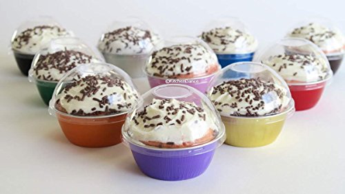 KitchenDance Disposable Aluminum Colored Baking Cups- Creme Brulee cups- Dessert Cups- 4 oz. Size with Lids (1000, Purple w/High Dome Lid)