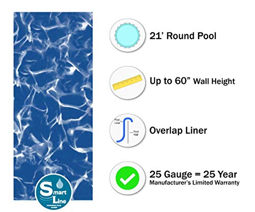 Smartline Sunlight 21-Foot Round Liner | Overlap Expandable Style | 60-Inch Wall Height | 25 Gauge Virgin Vinyl | Designed for Above-Ground Swimming Pools with Deep Middles