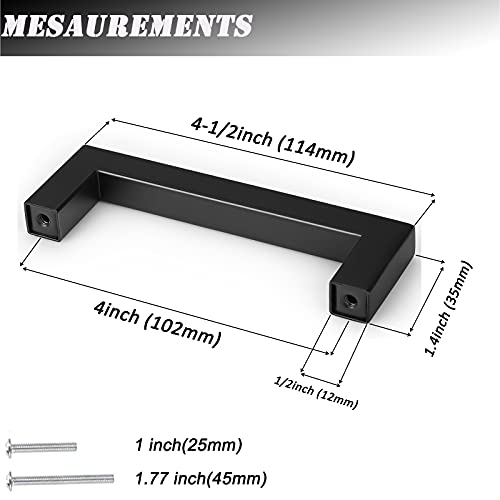 100 Pack Probrico Black Stainless Steel Square Corner Bar Cabinet Door Handles Drawer Pulls Knobs 1/2 in Width Hole Centers 4 inch 102mm