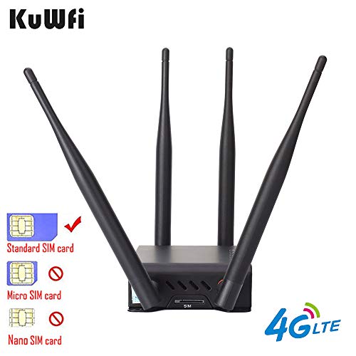 KuWFi 300Mbps 3G 4G LTE Car WiFi Wireless Router Extender Strong Signal Cat6 WiFi Routers with USB Port SIM Card Slot with External Antenna for Europe Middle East Not for USA
