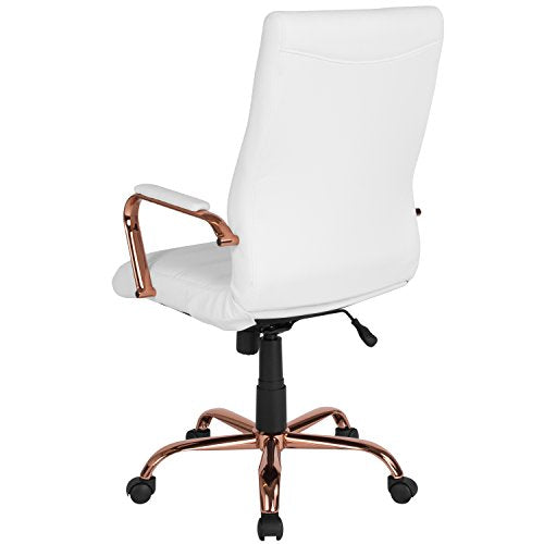 Flash Furniture High Back White LeatherSoft Executive Swivel Office Chair with Rose Gold Frame and Arms, BIFMA Certified