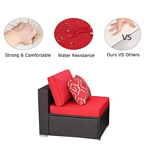 Do4U 8 Pieces Patio Furniture Sets Outdoor All-Weather Wicker Rattan Sofa Cushioned Seating and Back Sectional Conversation Set, Two Red Pillows (Red)