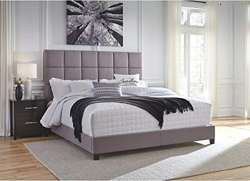 Ashley Furniture Signature Design - Dolante Upholstered Bed - King Size - Complete Bed Set in a Box - Contemporary Style Checker - Gray