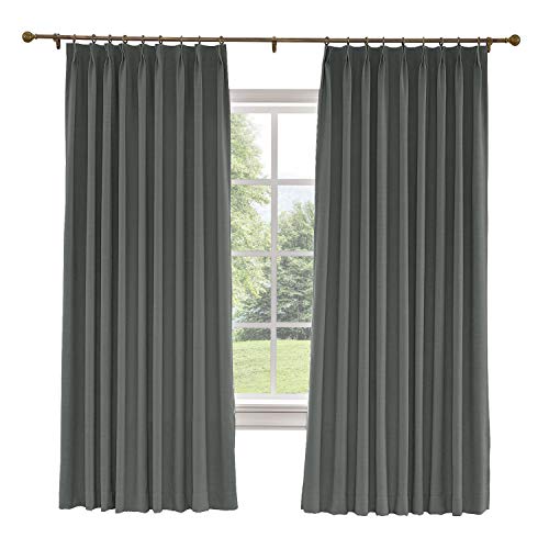 ChadMade Extra Wide Polyester Linen Drapes with Thermal Blackout Lining Pinch Pleat Curtain for Sliding Door Patio Carbon Grey