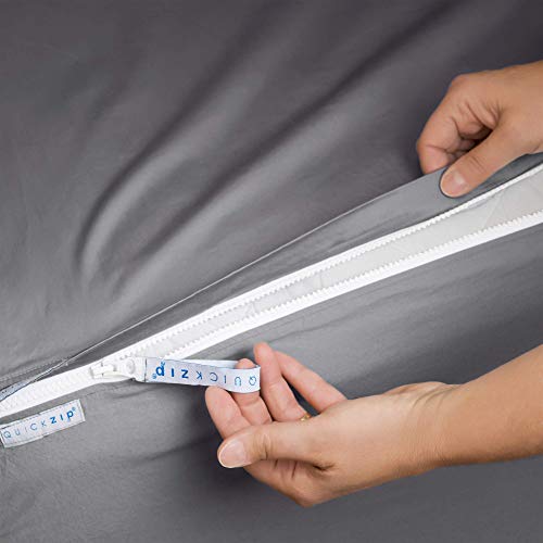 QuickZip Fitted Sheet - Includes 1 Fitted Sheet Base & 2 Zip-On Sheets - Easy to Change, Fold & Wash - Soft Sateen 400 TC Cotton Fitted Sheets - 11” Deep Pockets Full Size Sheets - Slate Gray