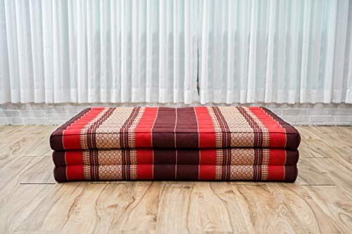 LEEWADEE Trifold Mattress XL – Comfortable Thai Massage Pad, Foldable Relaxation Floor Mattress Filled with Eco-Friendly Kapok, Perfect to Use as a Sleeping Mat 79 x 41 inches, red