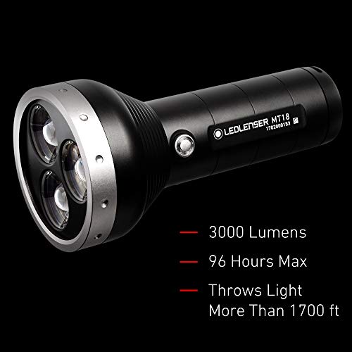 Ledlenser - MT18 Rechargeable Handheld Flashlight, High Power LED, 3000 Lumens, Outdoor Series, Backpacking, Hiking, Camping