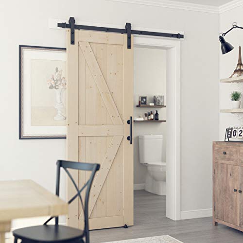 LD Build 30in x 84in Sliding Barn Wood Interior Door Slab with Barn Door Handle and Floor Guide, Solid Nature Wood, DIY Unfinished Panel, Environmental, Easy Installation, K-Frame (Fit 5FT Track)