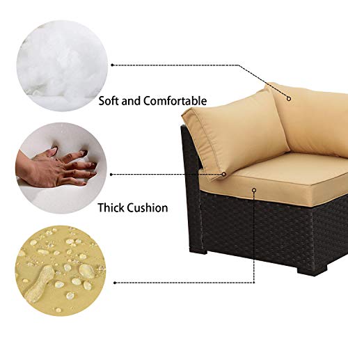 Outdoor PE Wicker Rattan Furniture Set - 9 Piece Patio Garden Sectional Sofa Chair with Olive Green Cushion