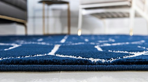 Unique Loom Marilyn Monroe Glam Collection Textured Geometric Trellis Navy Blue Silver Area Rug (8' 0 x 10' 0)