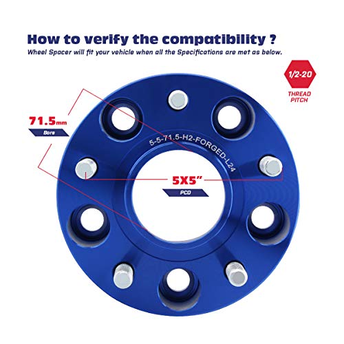 KSP 5x5 Wheel Spacers for JK XK WJ WK, 2"(50mm Hubcentric Spacers with 1/2-20 Studs 71.5mm Bore Forged for 1999-2010 Grand Cherokee, 2005-2010 Commander, 2007-2017 Wrangler, 4Pcs Blue