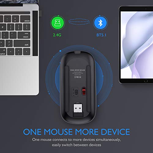 LED Bluetooth Mouse,Bluetooth Mouse for ipad/ipad Pro,Wireless Mouse for MacBook Pro/MacBook Air/Pc/Laptop(BT+2.4 (Gray))