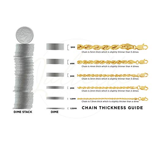 14K Yellow Gold Diamond Cut Rope Chain Necklace for Men and Women – Measures 3mm Thickness x 16 Inches Length