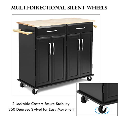 Giantex Kitchen Trolley Cart Rolling Utility Island Rubber Wood Top Large Storage Easy-Clean with Smooth Lockable Wheels