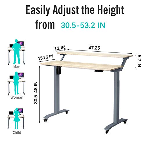 UNICOO - Electric Height Adjustable Standing Desk, Electric Standing Workstation Home Office Sit Stand Up Desk with 4 Pre-Set Memory Led Display Controller (Mahogany Top/Black Legs - Electric-2 Tier)