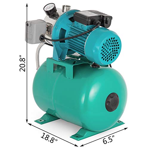 Happybuy Shallow Well Jet Pump & Tank 1 HP 750W w/ Pressure Tank 740GPH Stainless Steel
