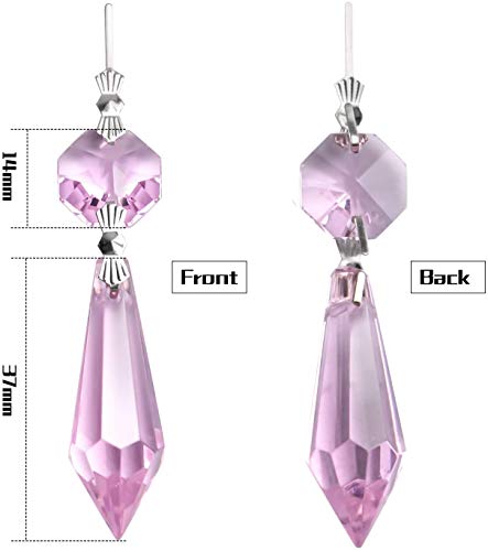 20 Pieces Chandelier Icicle Crystal U-Drop Prisms Lamp Parts Glass Pendants Beads for Wedding, Party or Holiday Decoration, 37mm, Pink