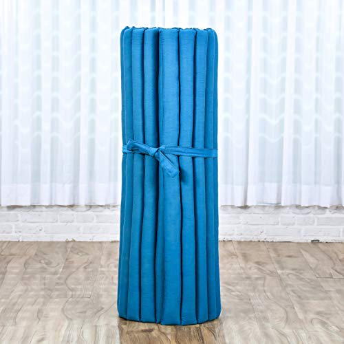 LEEWADEE Rollable Floor Mat L – Comfortable and Rollable Thai Mattress, Soft Massage Mat Filled with Eco-Friendly Kapok, Perfect to Use as a Sleeping Mat 75 x 39 inches, Light Blue