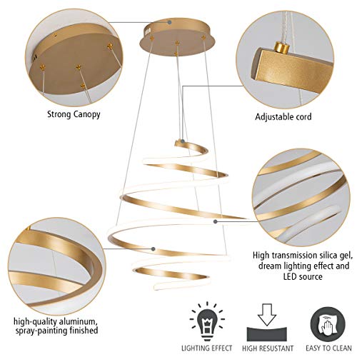 LED Modern Chandelier Not Dimmable Contemporary Pendant Light Creative Spiral Rings LED Chandelier Adjustable Pendant Lighting Fixtures for Living Room Bedroom Dining Room Hallway Kitchen, UL Listed