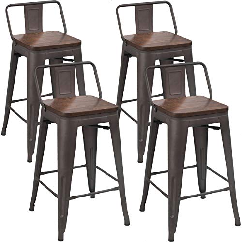 Tongli 26" Metal Counter Stools Set of 4 Industrial Counter Height Barstools with Back (Rusty, Low Back)