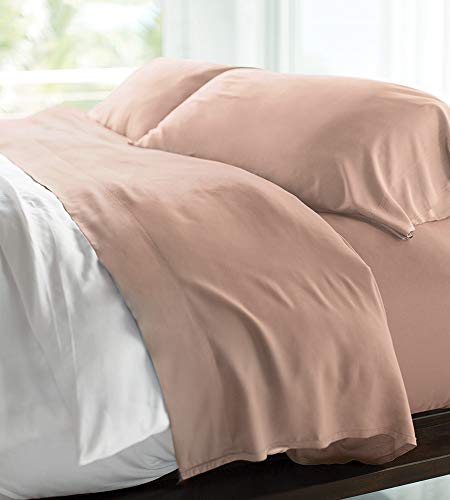 Cariloha Resort Bamboo Sheets 4 Piece Bed Sheet Set - Luxurious Sateen Weave - 100% Viscose from Bamboo Bedding (King, Blush)