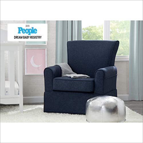 Delta Children Upholstered Glider Swivel Rocker Chair, Charcoal with Flax Welt