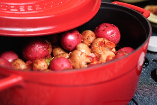 Lava Signature Enameled Cast-Iron Oval Dutch Oven - 4-1/4 Quart, Cayenne Red