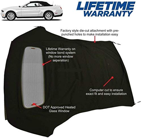 AutoBerry Ford Mustang Convertible Top (2005-2014) Complete Factory Style Heated Glass Window in Sailcloth Vinyl Black