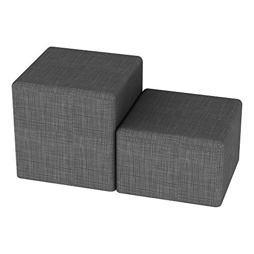 Learniture Gray Crosshatch Shapes Series II Structured Vinyl Soft Seating with Durable Frame-Square Stool 18" H Height