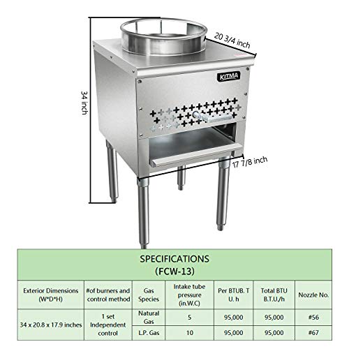 Kitma 13" Gas Wok Range - Commercial Liquid Propane Cooking Performance Group - Restaurant Equipment, 95,000 BTU