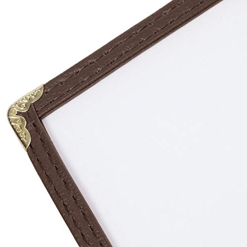 (60 Pack) 3 Page Book Fold Menu Covers, Brown, 6 View, 8.5 x 11-inches Insert Menu Covers with Double Stitched Binding and Protective Corners