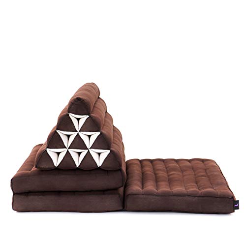 Leewadee Foldout Triangle Thai-Cushion Floor-Seat with Back-Rest TV Pillow Lounge-r Foldable Out-Door Mattress, 31.5x67x15 inches, Kapok, Black red