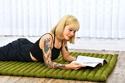 LEEWADEE Rollable Floor Mat L – Comfortable and Rollable Thai Mattress, Soft Massage Mat Filled with Eco-Friendly Kapok, Perfect to Use as a Sleeping Mat 75 x 39 inches, Green