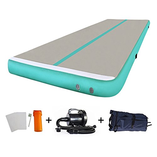 EZ GLAM Inflatable Gym Mat Home Air Floor Inflatable Tumbling Mat for Gymnastics Inflatable Air Track (23ftLx 6.6ftW x 8inH, Grey/Green)