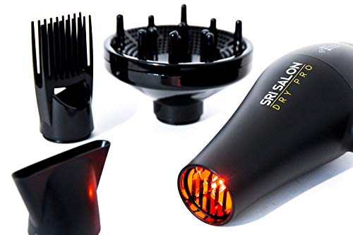 Skin Research Institute Salon Dry Pro - Red Light Therapy Professional Salon Ceramic Ionic Volumizer, Styler, Hair Blow Dryer 1875W Dual Voltage | Free Concentrator Diffuser and Comb Attachments…