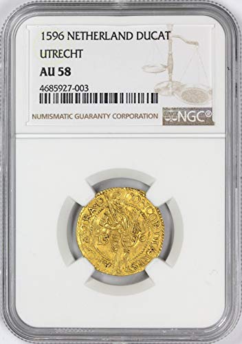 1596 NL Netherlands Armored King holding Sword and Arrows Antique Rare Gold Coin Authenticated and Graded Ducat AU-58 NGC