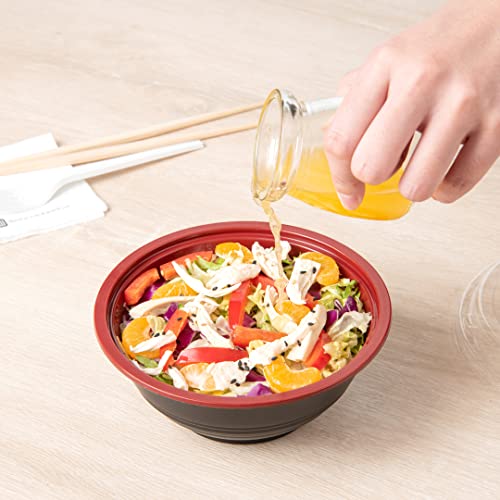 18 Ounce Plastic Food Bowls, 200 With Lid Disposable Food Containers - Mircowave-Safe, BPA-Free, Black And Red Plastic To Go Bowls, Disposable - Restaurantware