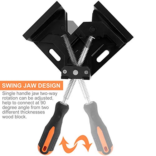 2 Pack Corner Clamp 90 Degree Right Angle Clamps Aluminum Alloy Quick Release Right Corner Clamp Adjustable Swing Jaw Clamping Tool & Frame Bench Vise Tool for Woodworking, Framing, Welding, Drilling