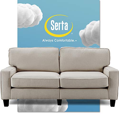 Serta Palisades Upholstered Sofas for Living Room Modern Design Couch, Straight Arms, Soft Fabric Upholstery, Tool-Free Assembly, 73", Light Gray