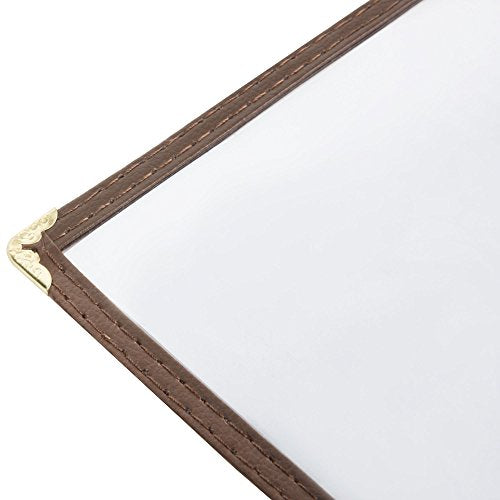 (60 Pack) 4 Page Book Fold Menu Covers, Brown, 8 View, 8.5 x 11-inches Insert Menu Covers with Double Stitched Binding and Protective Corners