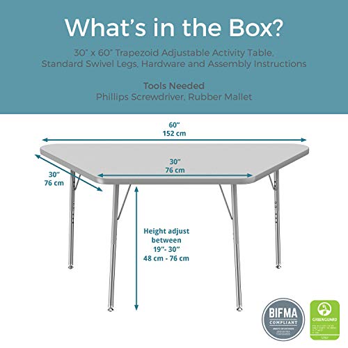 ECR4Kids Mesa Premium 30" x 60" Trapezoid School Activity Table, Standard Legs w/ Swivel Glides, Adjustable Height 19-30 inch (Maple/Navy)