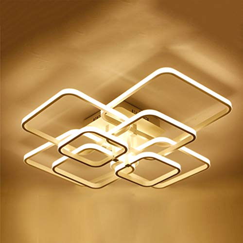 LED Ceiling Light Fixture with Remote Control,Chandelier Modern Acrylic Lighting Flush Mount Lamp 8 Heads for Dining Room Bedroom Square Kitchen Light Fixtures,Dimmable Light Color Changeable (White)