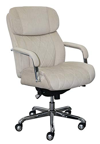 La-Z-Boy Sutherland Quilted Leather Executive Office Chair with Padded Arms, High Back Ergonomic Desk Chair with Lumbar Support, Grey Bonded Leather