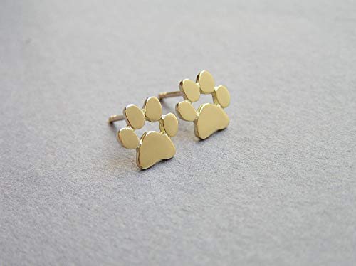 14k Gold Paw Print Earrings